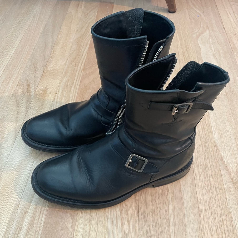 Saint Laurent Black Leather Buckle Boots - Picture 2 of 6
